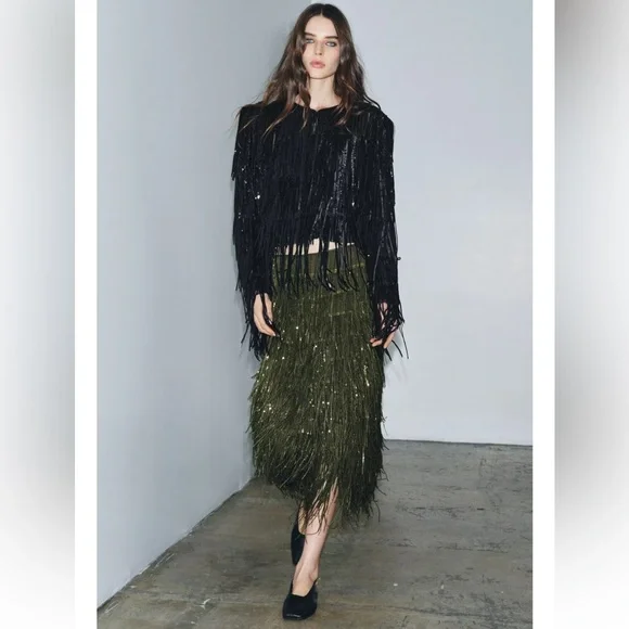 Zara ZW COLLECTION LIMITED EDITION FRINGED SEQUIN SKIRT - Picture 4 of 11
